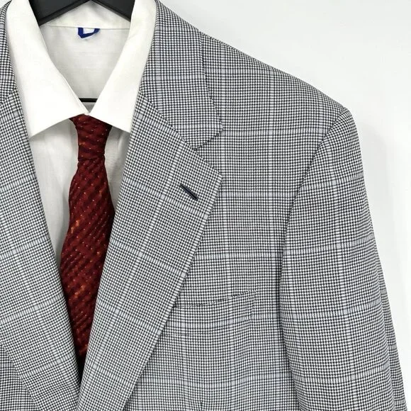 jacket blazer sport coat wool silk plaid gray made in italy 46L